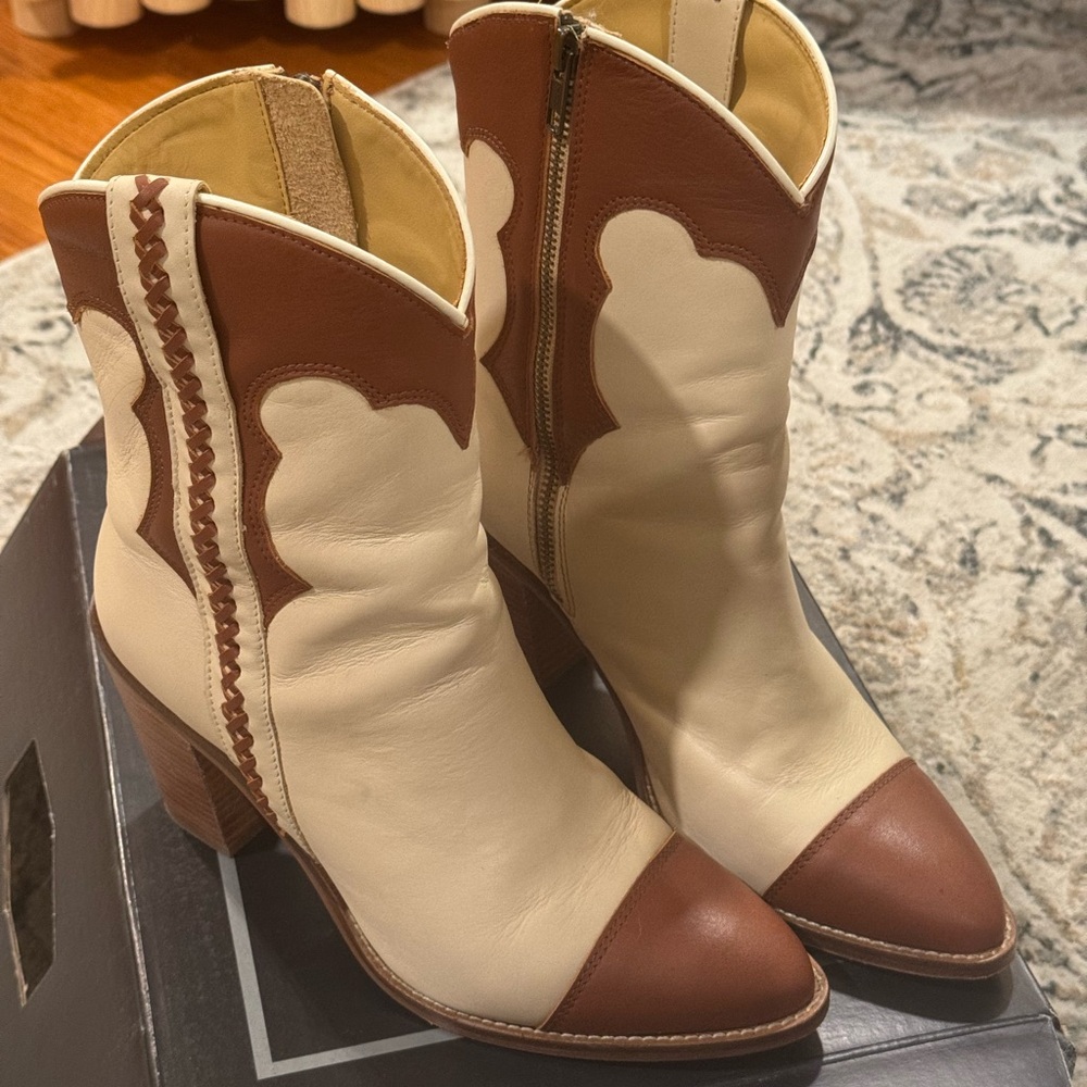 Lucchese Brown and Cream Ankle Boots